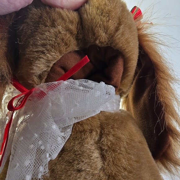 Vintage Puppy Dog Plush Puppet Christmas Stuffed Animal Pup-Pets Brown Bows READ - Picture 8 of 16